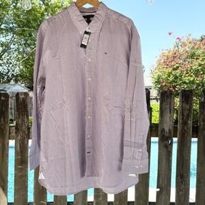 NWT Tommy Hilfiger Mens Regular-Fit Oxford Shirt‎ Size 3X White/Purple